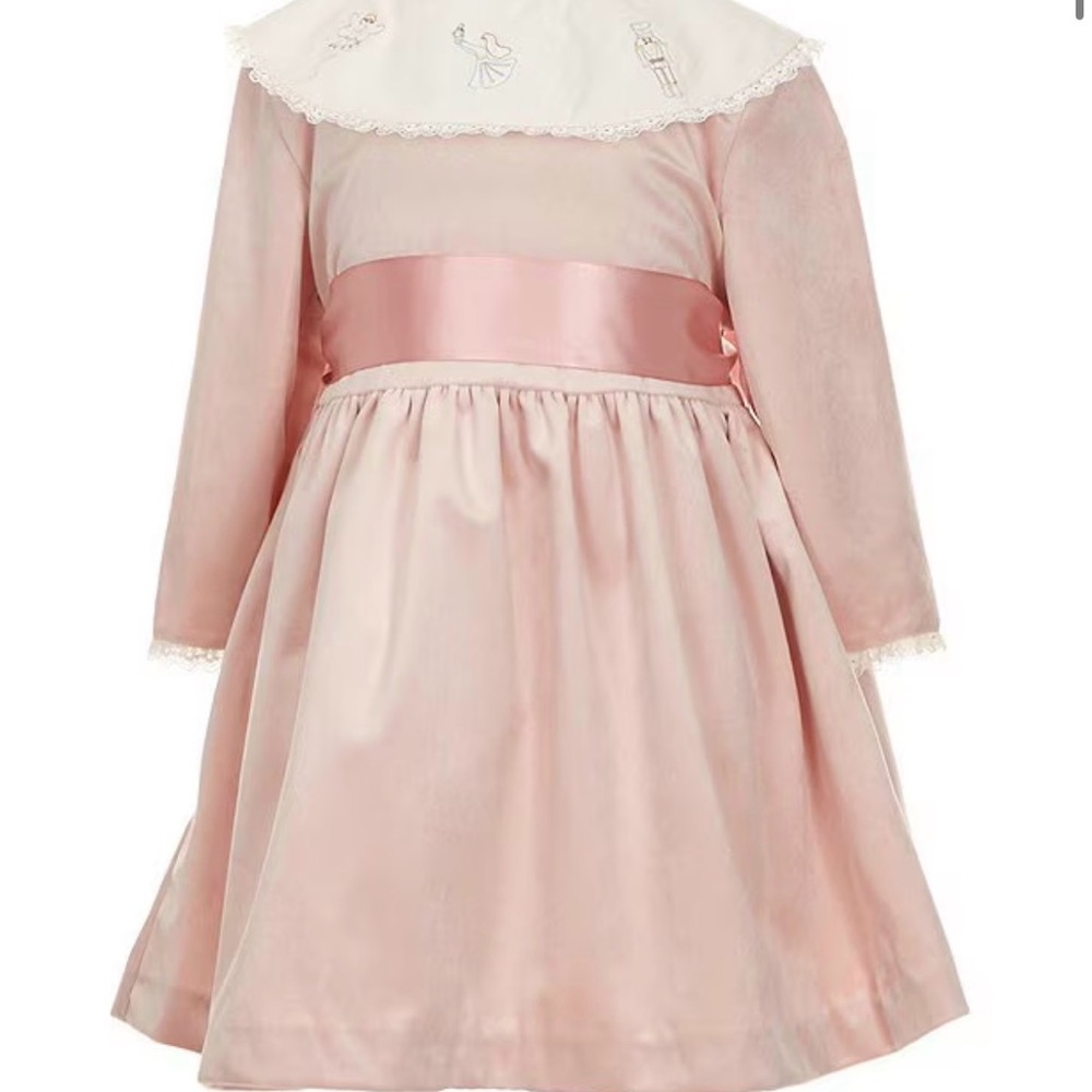 Edgehill collection Pink Long Sleeve Dress with Embroidered Collar velvet 24 mos